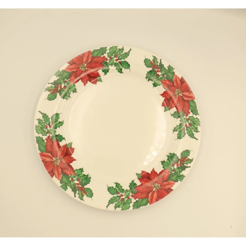 Hallmark Christmas Replacement Dinner Plate Poinsettia & Holly 10.5 Discontinued